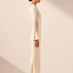 Shona Joy La Lune Frill Cuff Bias Midi Dress - Cream Size 4